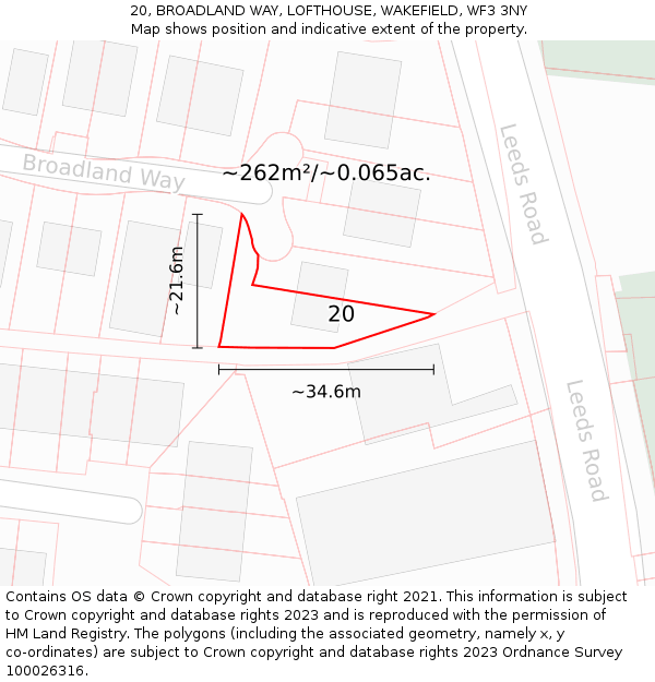 20, BROADLAND WAY, LOFTHOUSE, WAKEFIELD, WF3 3NY: Plot and title map