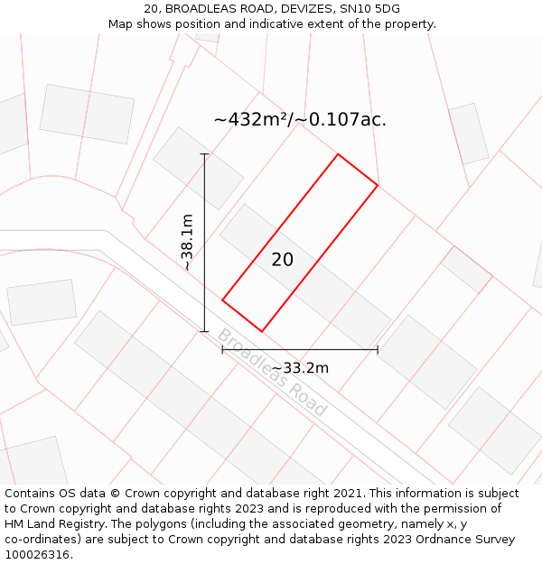 20, BROADLEAS ROAD, DEVIZES, SN10 5DG: Plot and title map