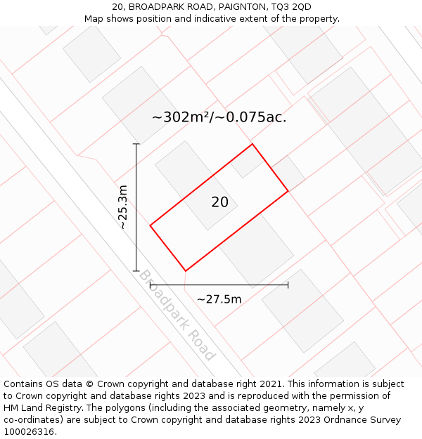 20, BROADPARK ROAD, PAIGNTON, TQ3 2QD: Plot and title map