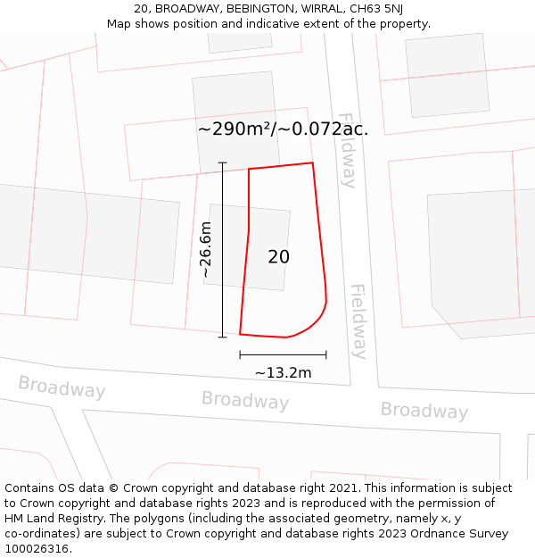 20, BROADWAY, BEBINGTON, WIRRAL, CH63 5NJ: Plot and title map