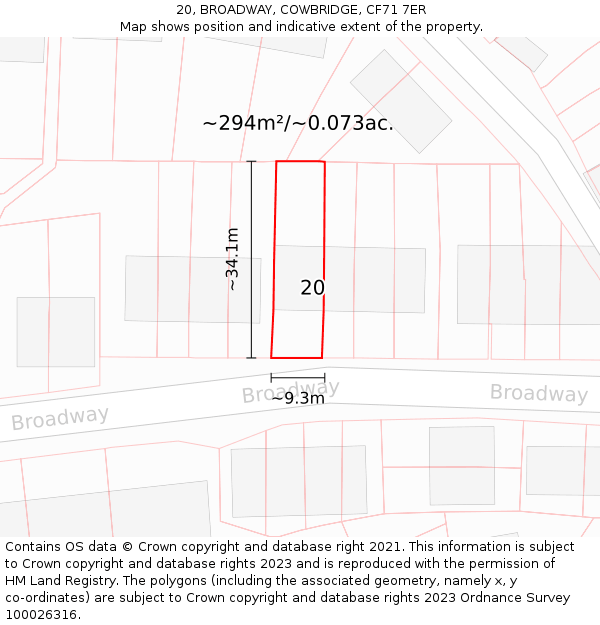 20, BROADWAY, COWBRIDGE, CF71 7ER: Plot and title map