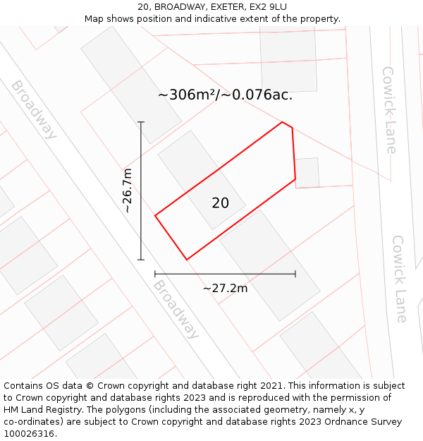 20, BROADWAY, EXETER, EX2 9LU: Plot and title map