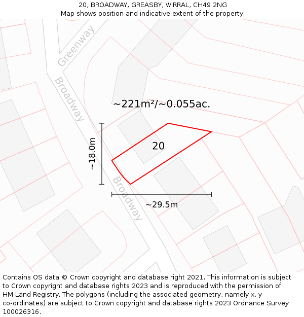 20, BROADWAY, GREASBY, WIRRAL, CH49 2NG: Plot and title map