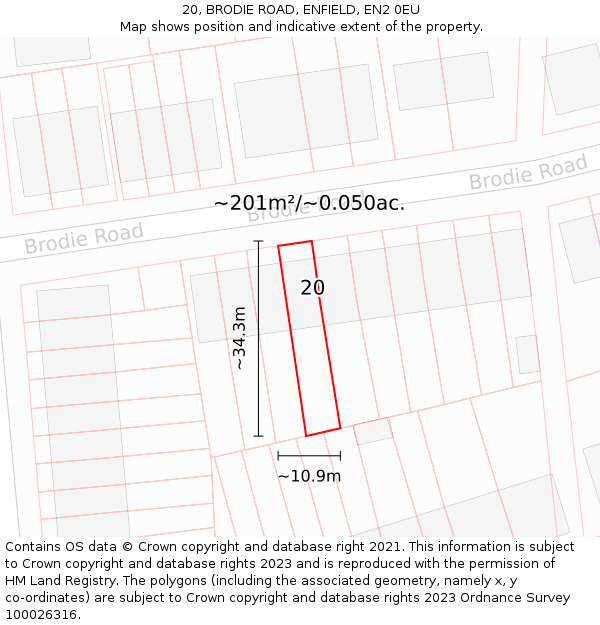 20, BRODIE ROAD, ENFIELD, EN2 0EU: Plot and title map