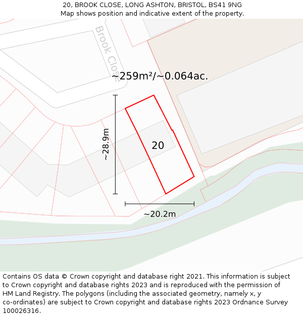 20, BROOK CLOSE, LONG ASHTON, BRISTOL, BS41 9NG: Plot and title map