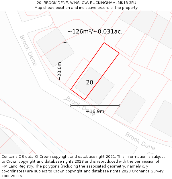 20, BROOK DENE, WINSLOW, BUCKINGHAM, MK18 3FU: Plot and title map