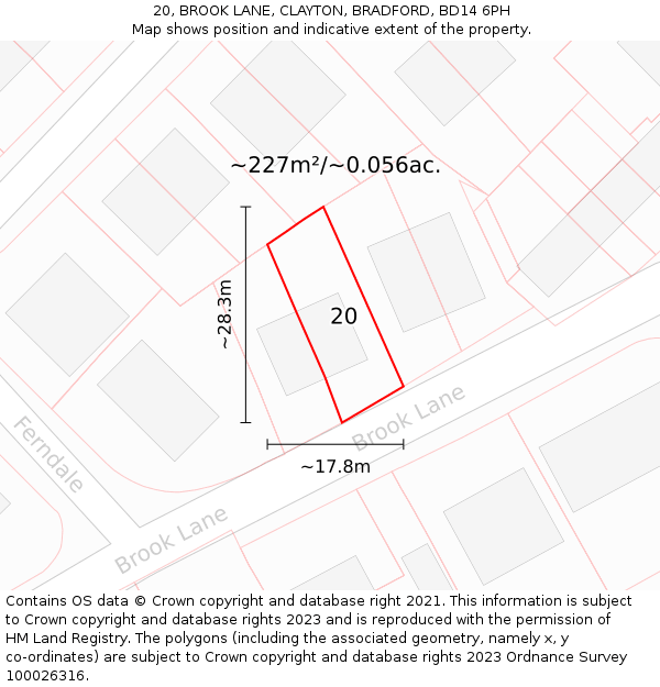 20, BROOK LANE, CLAYTON, BRADFORD, BD14 6PH: Plot and title map