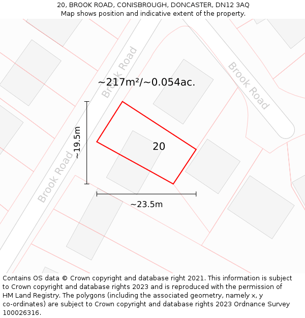 20, BROOK ROAD, CONISBROUGH, DONCASTER, DN12 3AQ: Plot and title map