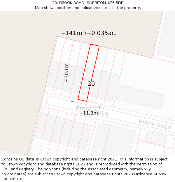 20, BROOK ROAD, SURBITON, KT6 5DB: Plot and title map