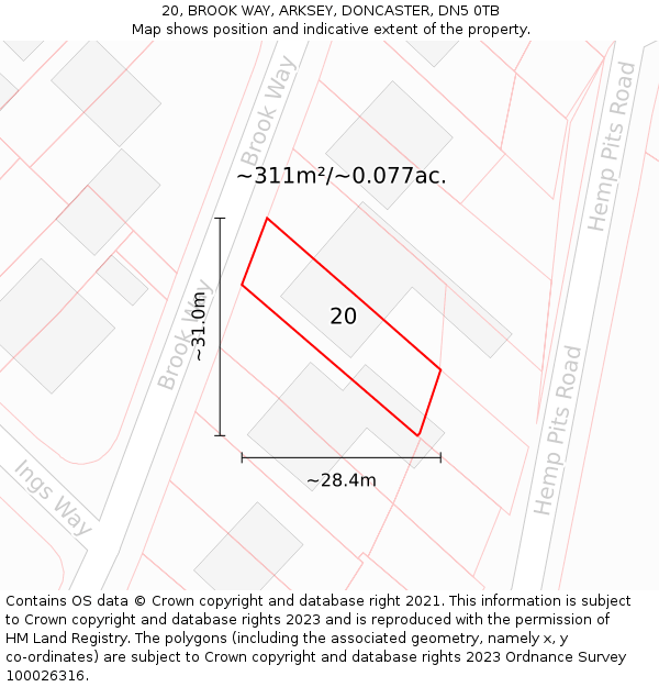20, BROOK WAY, ARKSEY, DONCASTER, DN5 0TB: Plot and title map