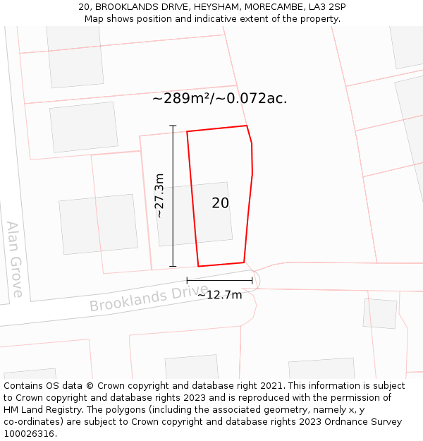 20, BROOKLANDS DRIVE, HEYSHAM, MORECAMBE, LA3 2SP: Plot and title map