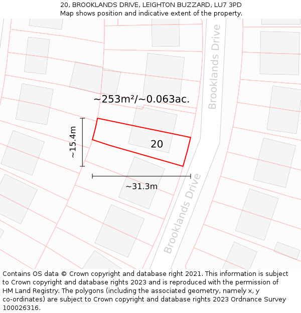 20, BROOKLANDS DRIVE, LEIGHTON BUZZARD, LU7 3PD: Plot and title map