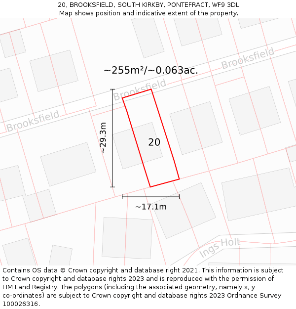 20, BROOKSFIELD, SOUTH KIRKBY, PONTEFRACT, WF9 3DL: Plot and title map