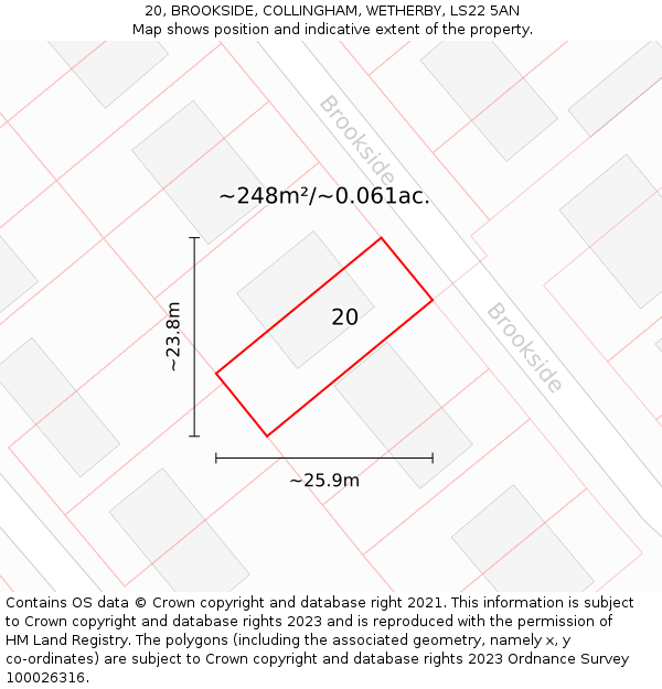 20, BROOKSIDE, COLLINGHAM, WETHERBY, LS22 5AN: Plot and title map
