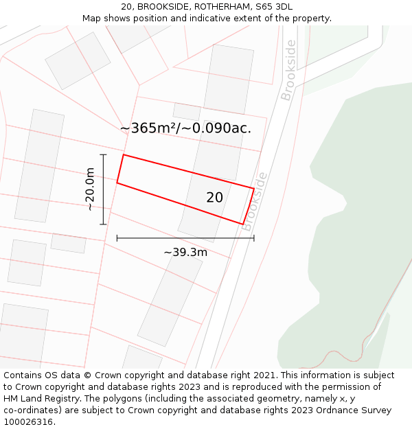 20, BROOKSIDE, ROTHERHAM, S65 3DL: Plot and title map