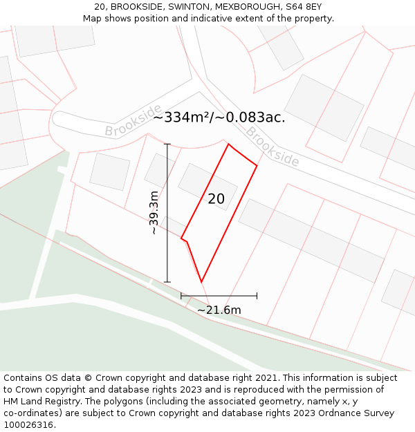 20, BROOKSIDE, SWINTON, MEXBOROUGH, S64 8EY: Plot and title map