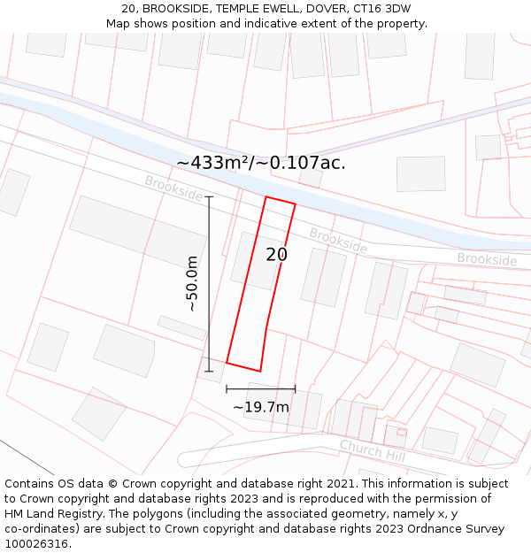 20, BROOKSIDE, TEMPLE EWELL, DOVER, CT16 3DW: Plot and title map