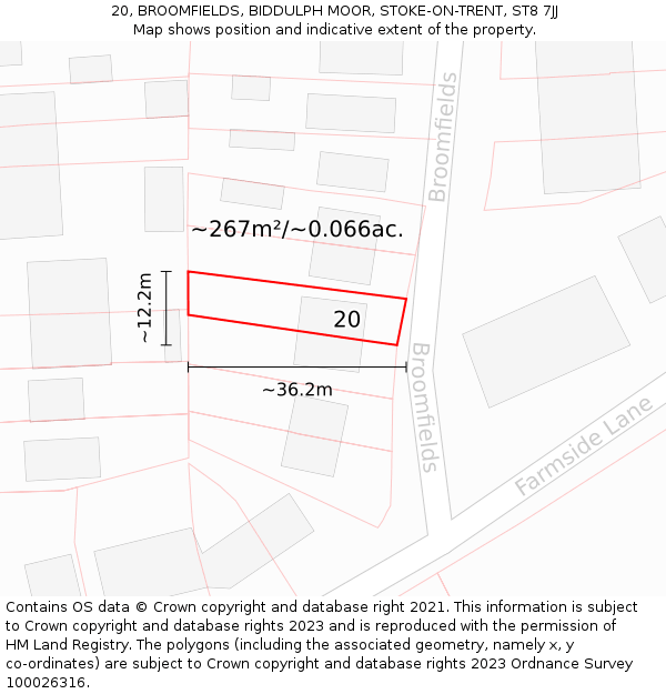 20, BROOMFIELDS, BIDDULPH MOOR, STOKE-ON-TRENT, ST8 7JJ: Plot and title map