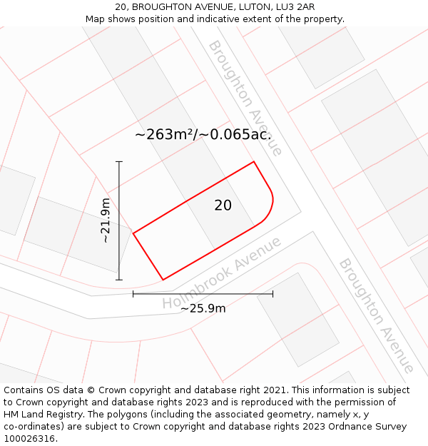 20, BROUGHTON AVENUE, LUTON, LU3 2AR: Plot and title map