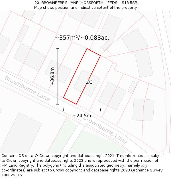 20, BROWNBERRIE LANE, HORSFORTH, LEEDS, LS18 5SB: Plot and title map