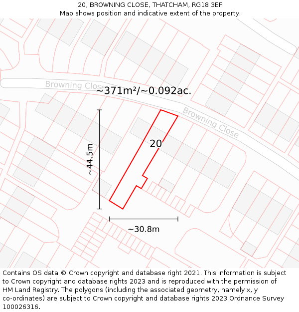 20, BROWNING CLOSE, THATCHAM, RG18 3EF: Plot and title map