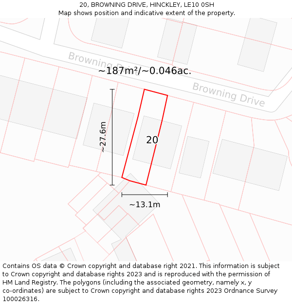 20, BROWNING DRIVE, HINCKLEY, LE10 0SH: Plot and title map