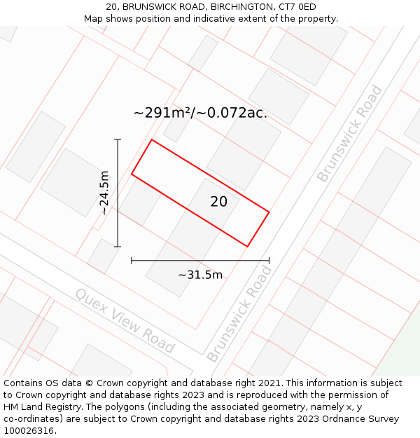 20, BRUNSWICK ROAD, BIRCHINGTON, CT7 0ED: Plot and title map