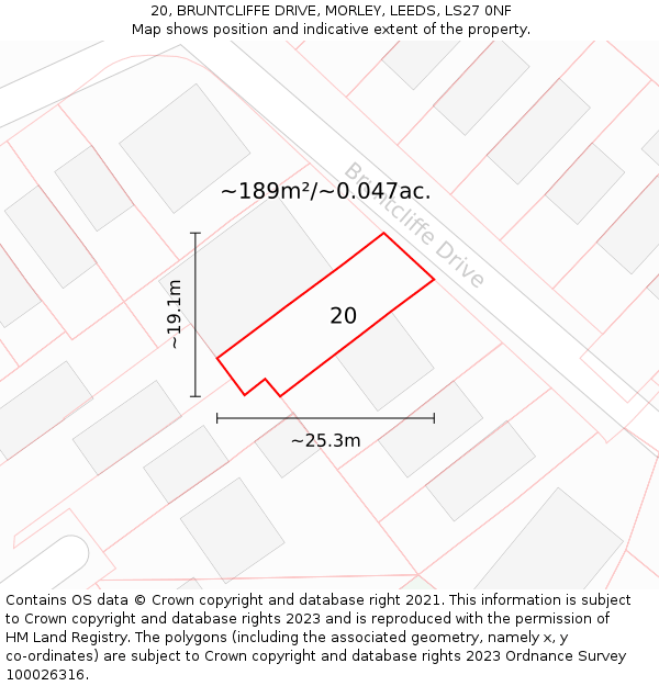 20, BRUNTCLIFFE DRIVE, MORLEY, LEEDS, LS27 0NF: Plot and title map