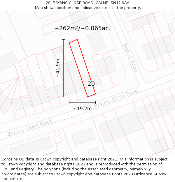 20, BRYANS CLOSE ROAD, CALNE, SN11 9AA: Plot and title map