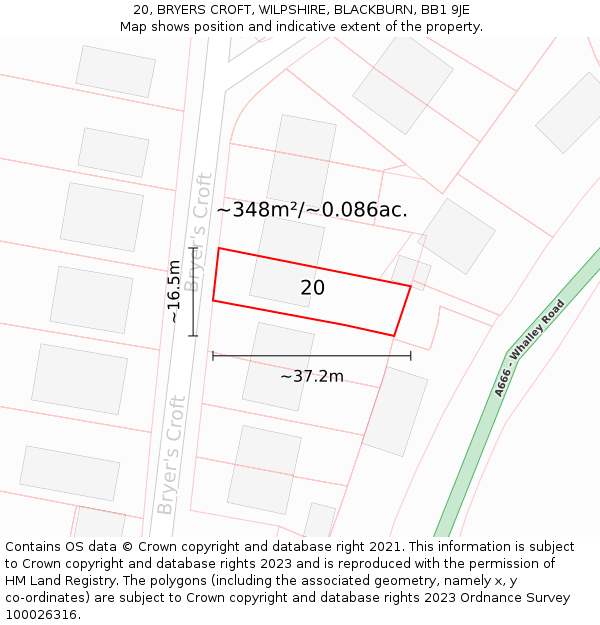 20, BRYERS CROFT, WILPSHIRE, BLACKBURN, BB1 9JE: Plot and title map