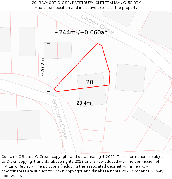 20, BRYMORE CLOSE, PRESTBURY, CHELTENHAM, GL52 3DY: Plot and title map