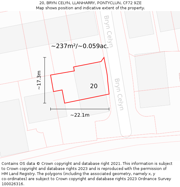 20, BRYN CELYN, LLANHARRY, PONTYCLUN, CF72 9ZE: Plot and title map