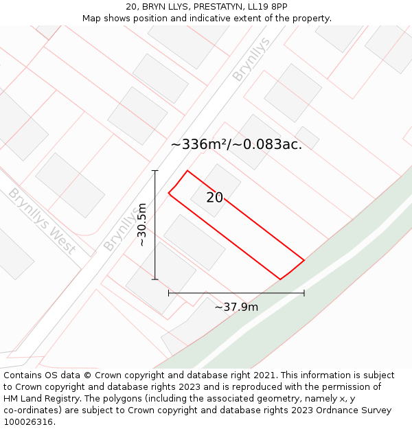 20, BRYN LLYS, PRESTATYN, LL19 8PP: Plot and title map