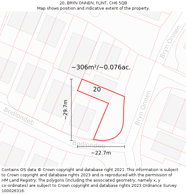 20, BRYN ONNEN, FLINT, CH6 5QB: Plot and title map