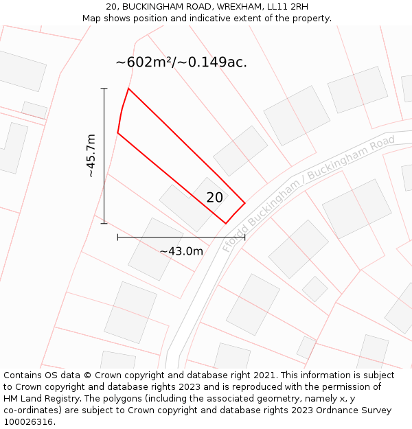 20, BUCKINGHAM ROAD, WREXHAM, LL11 2RH: Plot and title map