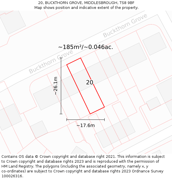 20, BUCKTHORN GROVE, MIDDLESBROUGH, TS8 9BF: Plot and title map