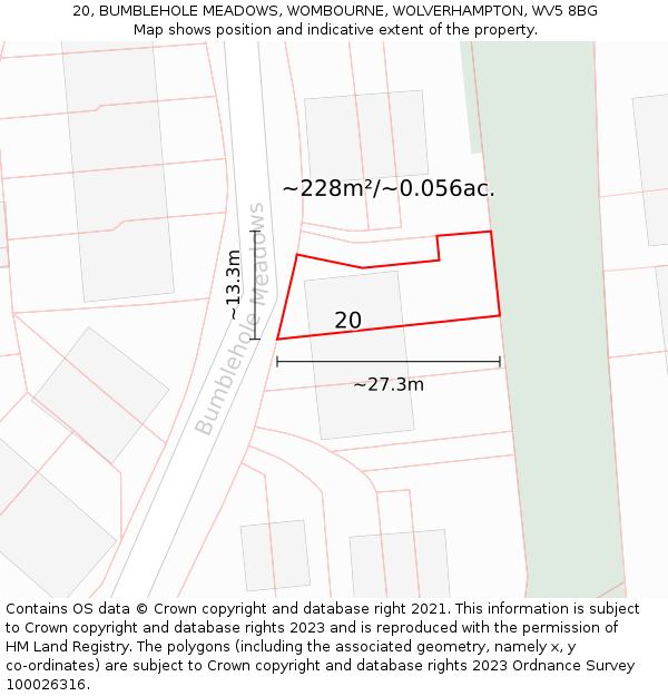 20, BUMBLEHOLE MEADOWS, WOMBOURNE, WOLVERHAMPTON, WV5 8BG: Plot and title map