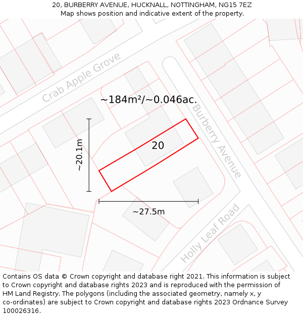 20, BURBERRY AVENUE, HUCKNALL, NOTTINGHAM, NG15 7EZ: Plot and title map
