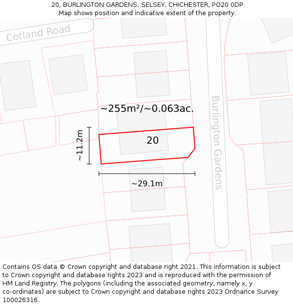20, BURLINGTON GARDENS, SELSEY, CHICHESTER, PO20 0DP: Plot and title map