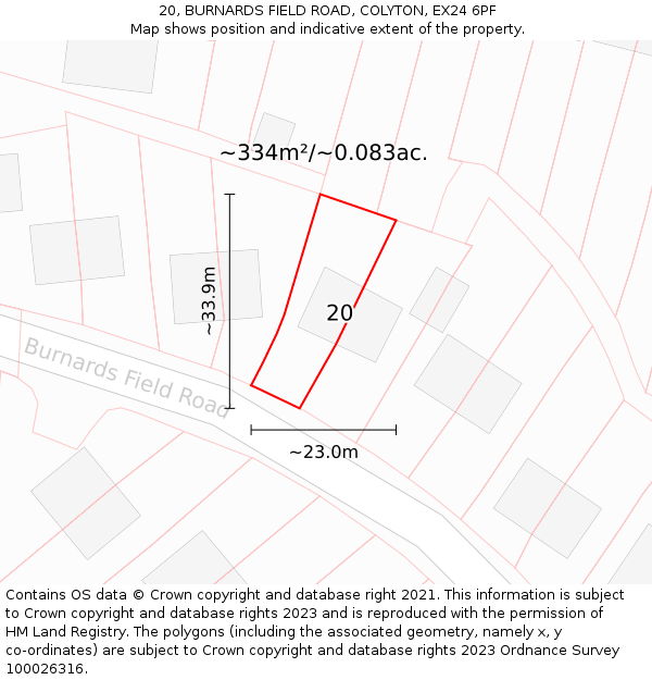 20, BURNARDS FIELD ROAD, COLYTON, EX24 6PF: Plot and title map