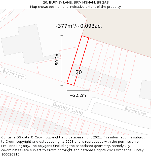 20, BURNEY LANE, BIRMINGHAM, B8 2AS: Plot and title map