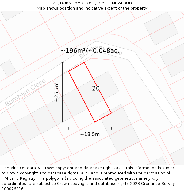 20, BURNHAM CLOSE, BLYTH, NE24 3UB: Plot and title map