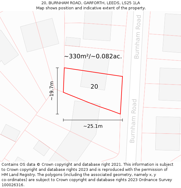 20, BURNHAM ROAD, GARFORTH, LEEDS, LS25 1LA: Plot and title map