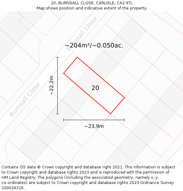 20, BURNSALL CLOSE, CARLISLE, CA2 6TL: Plot and title map