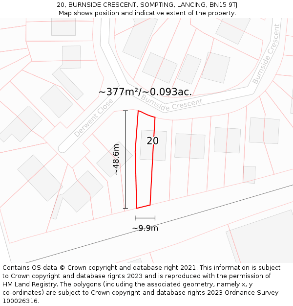 20, BURNSIDE CRESCENT, SOMPTING, LANCING, BN15 9TJ: Plot and title map