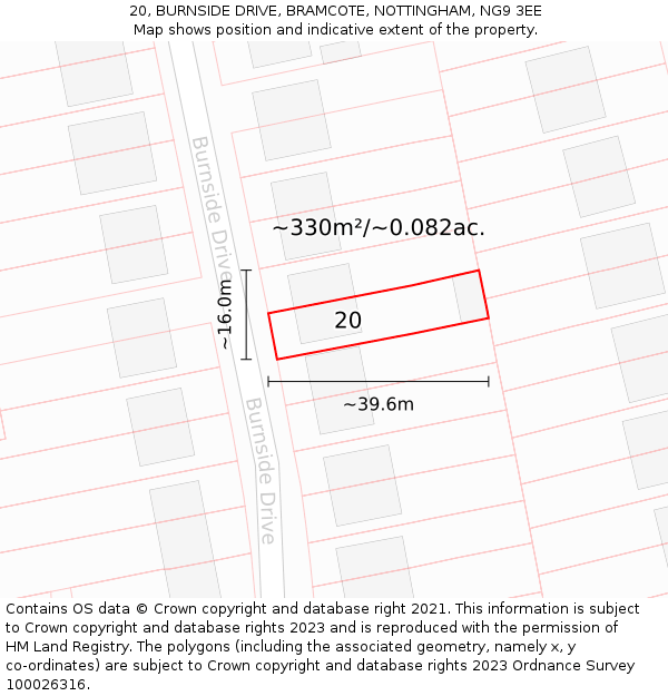 20, BURNSIDE DRIVE, BRAMCOTE, NOTTINGHAM, NG9 3EE: Plot and title map