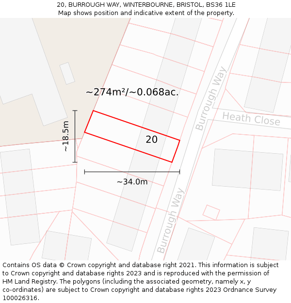 20, BURROUGH WAY, WINTERBOURNE, BRISTOL, BS36 1LE: Plot and title map