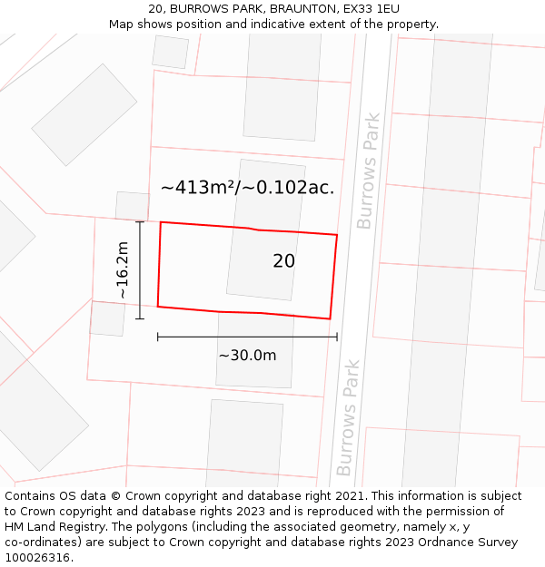 20, BURROWS PARK, BRAUNTON, EX33 1EU: Plot and title map