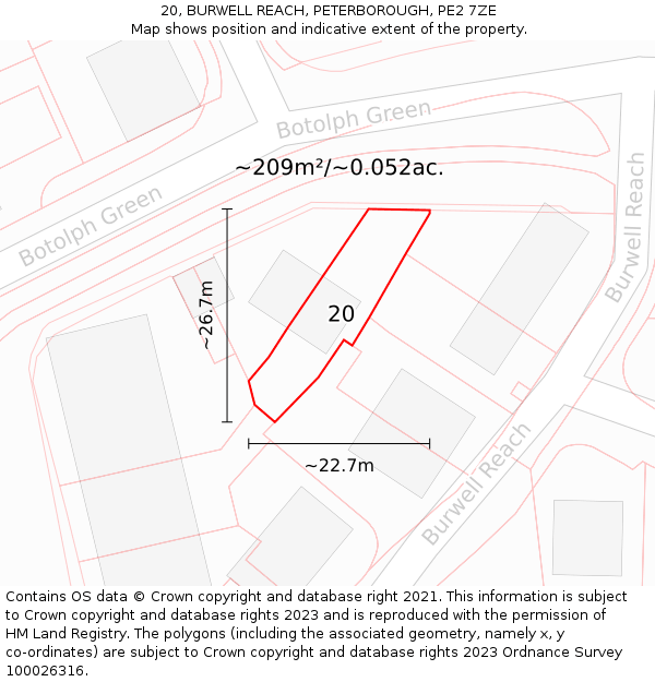 20, BURWELL REACH, PETERBOROUGH, PE2 7ZE: Plot and title map
