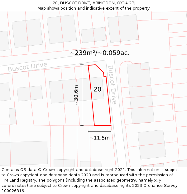 20, BUSCOT DRIVE, ABINGDON, OX14 2BJ: Plot and title map
